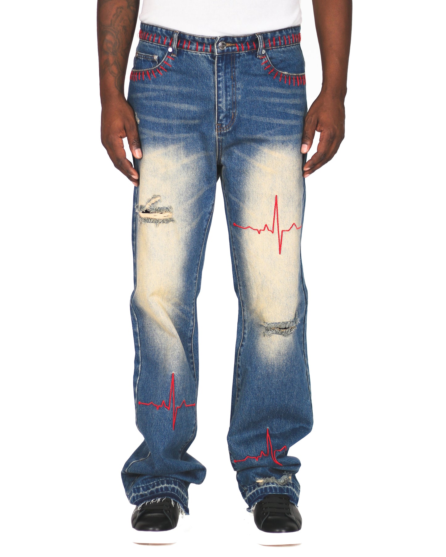 Trinity Kays Kulture Heartline Embroidered No Stretch Straight Leg Jeans For Men