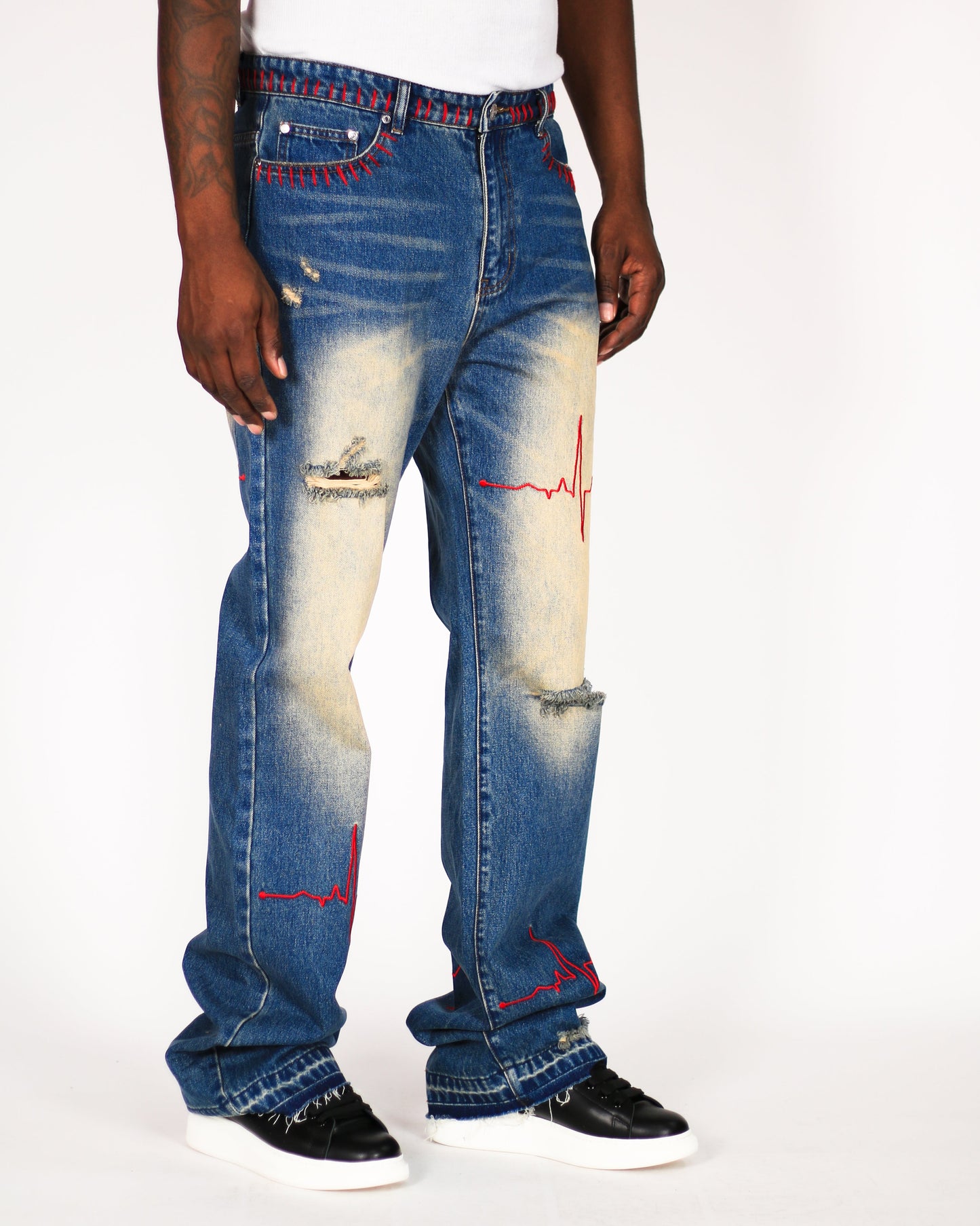 Trinity Kays Kulture Heartline Embroidered No Stretch Straight Leg Jeans For Men