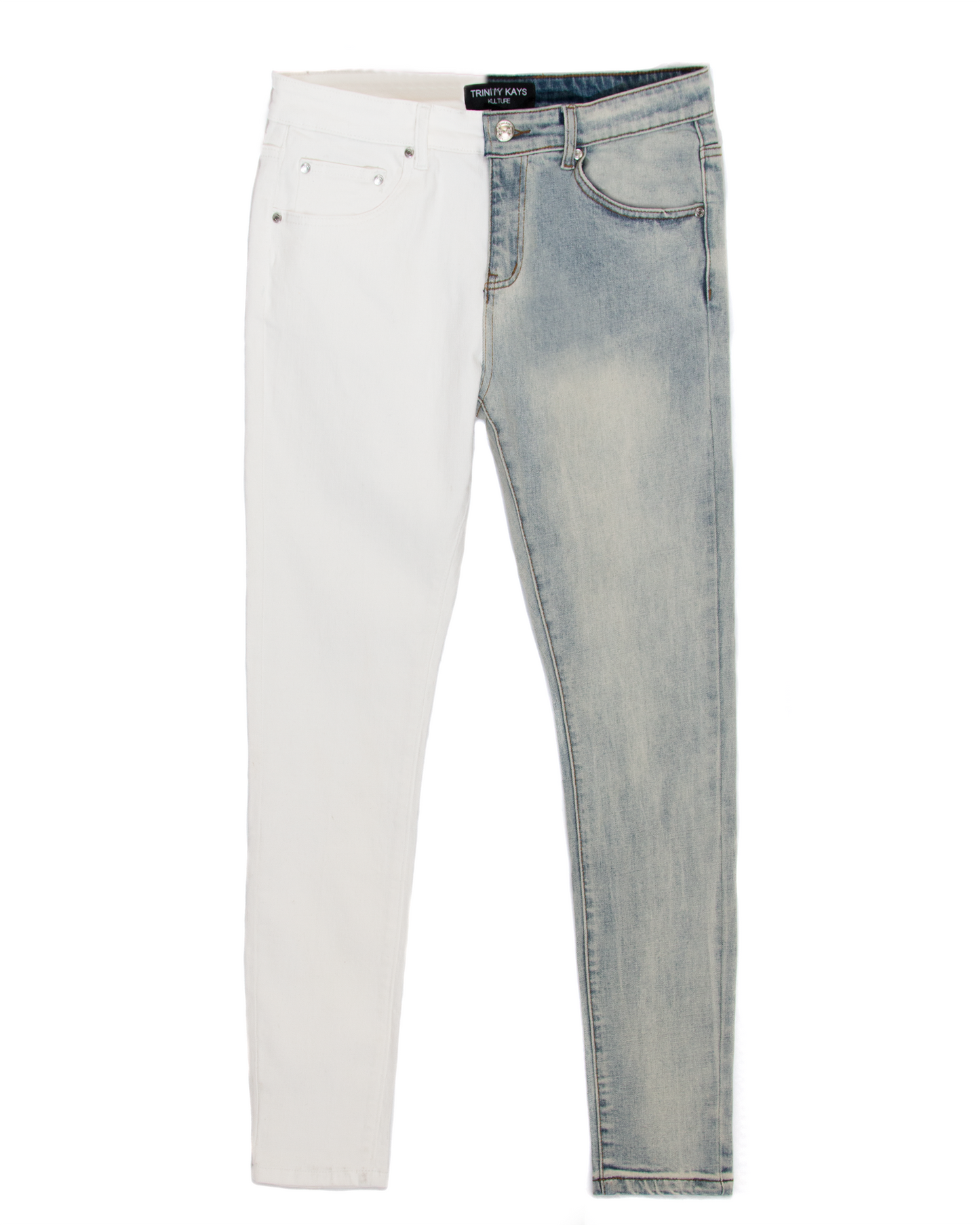 Trinity Kays Kulture Pula Split Two Tone Skinny Jeans - White/Blue