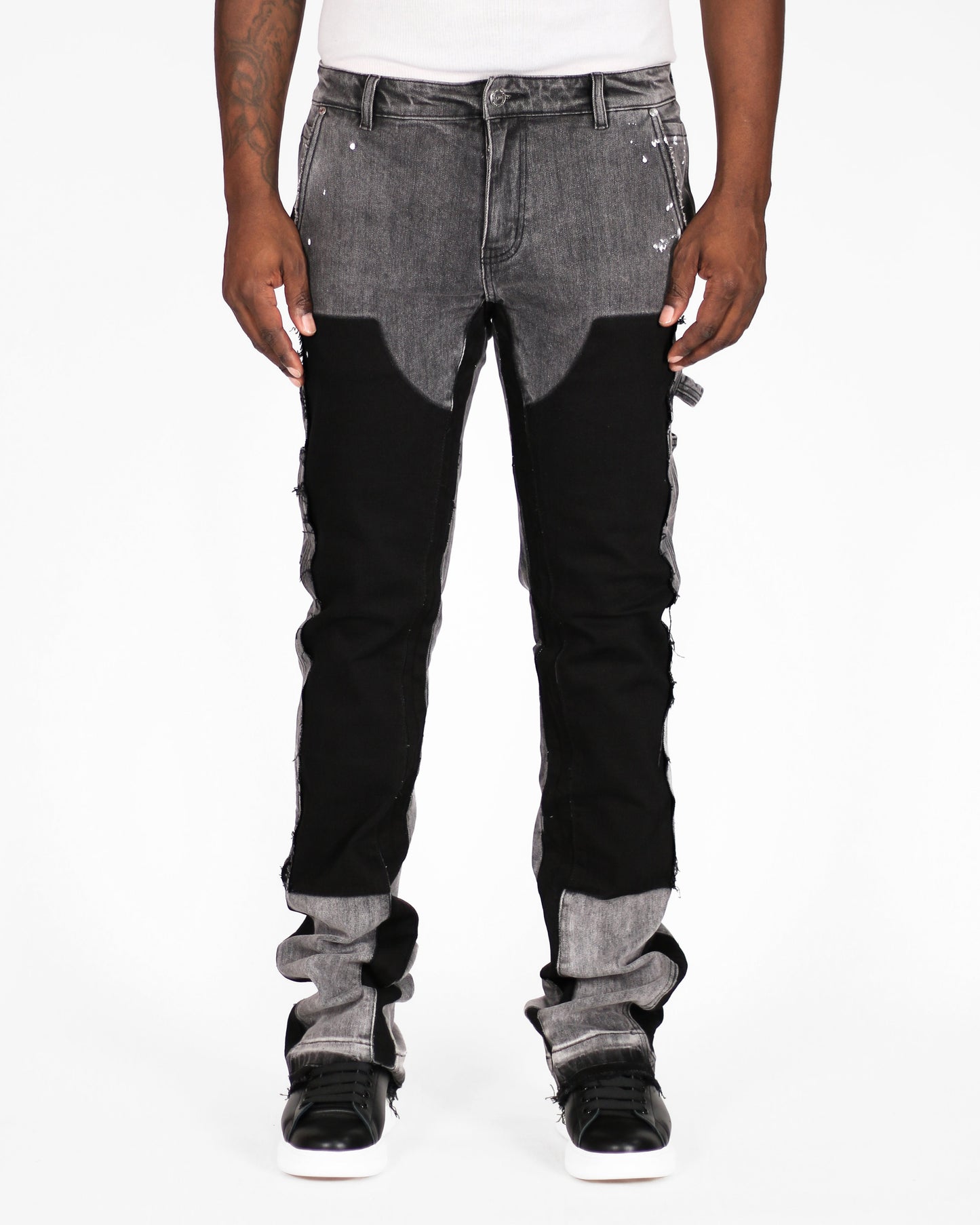 Trinity Kays Kulture Praia Men's Flare Stacked Jeans In Grey and Black
