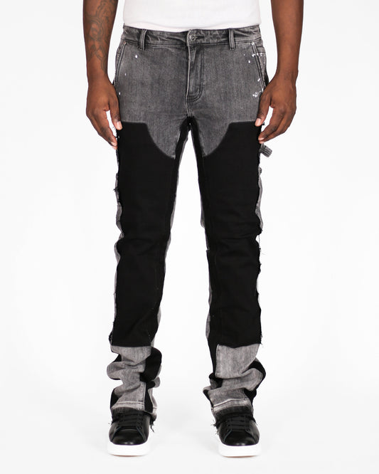 Trinity Kays Kulture Praia Men's Flare Stacked Jeans In Grey and Black