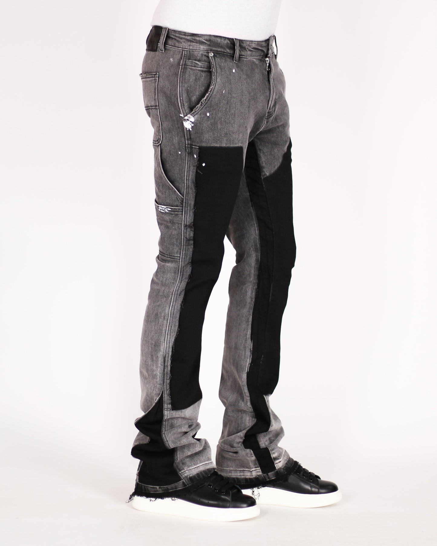 Trinity Kays Kulture Praia Men's Flare Stacked Jeans In Grey and Black