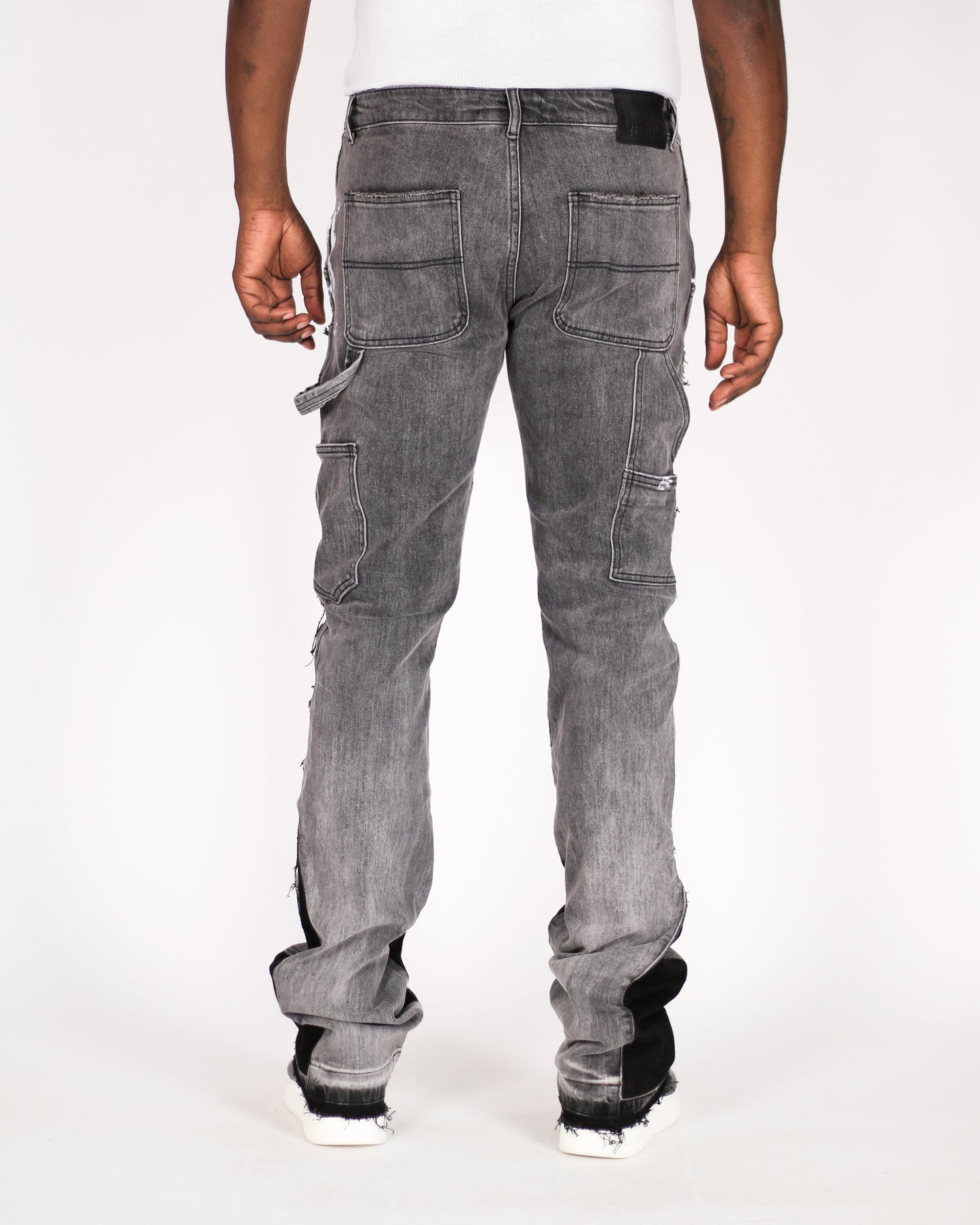 Trinity Kays Kulture Praia Men's Flare Stacked Jeans In Grey and Black
