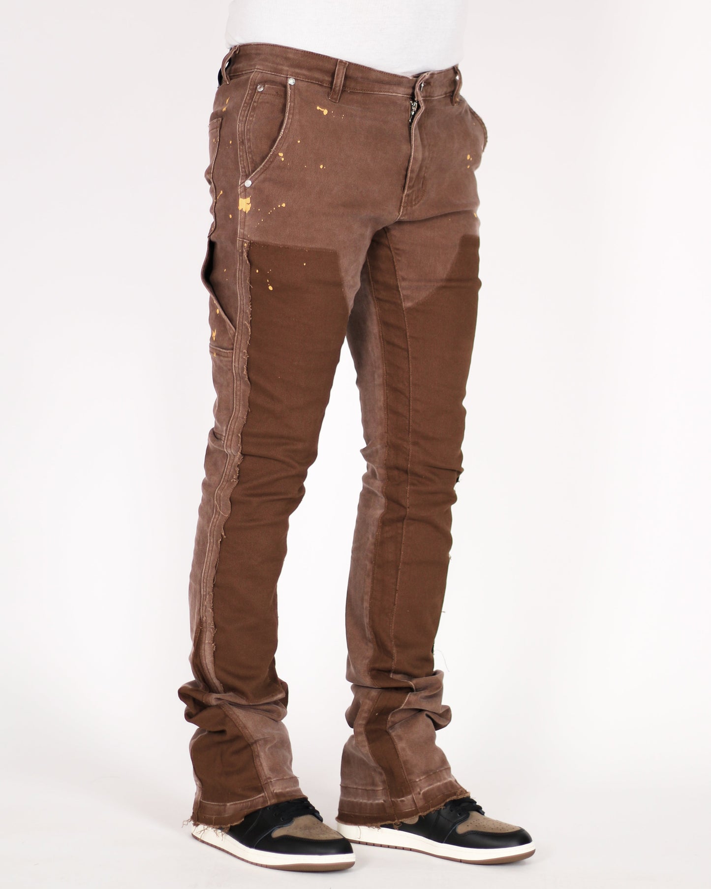 Trinity Kays Kulture Praia Men's SKinny Flare Stacked Jeans In Brown