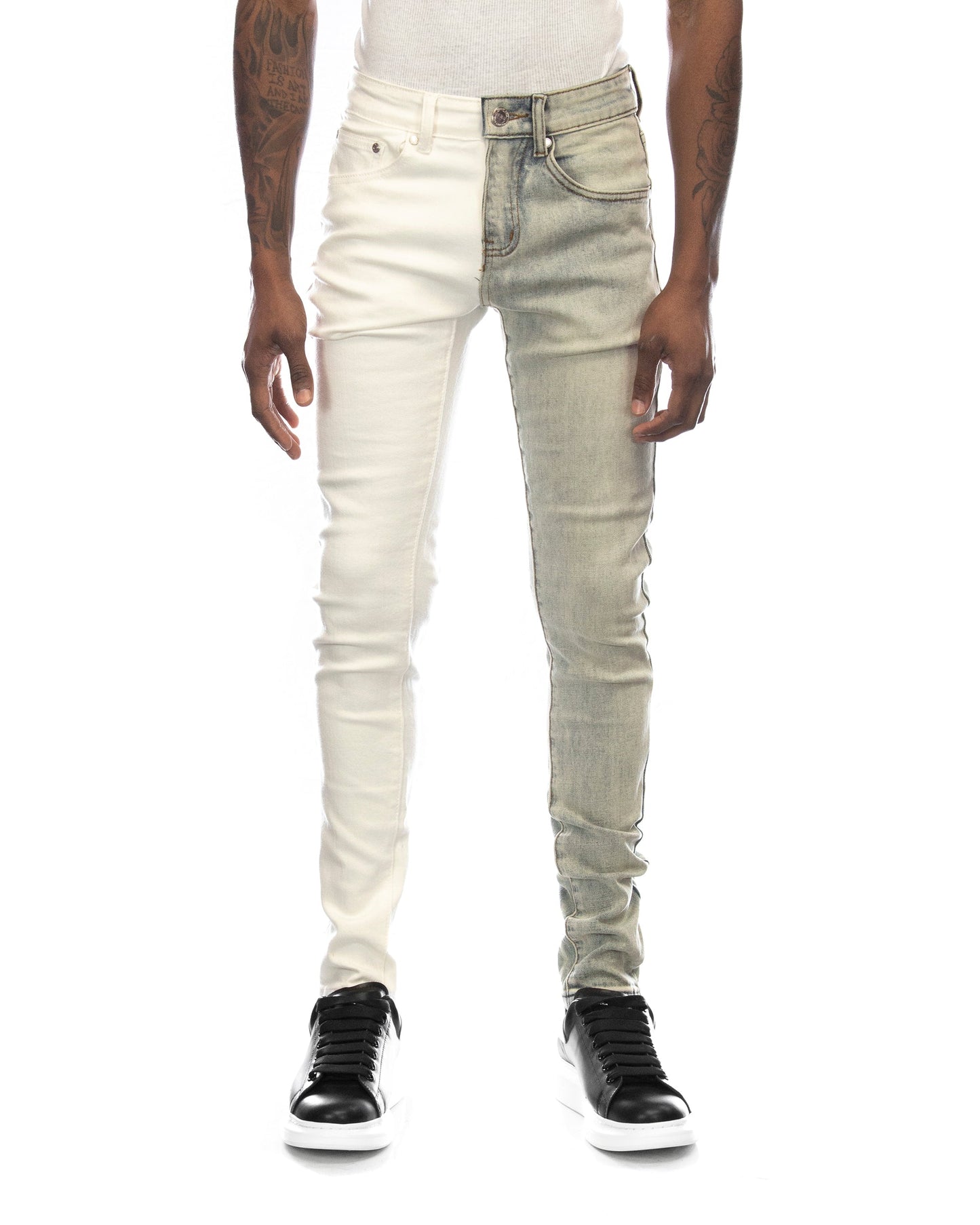 Trinity Kays Kulture Pula Split Two Tone Skinny Jeans - White/Blue