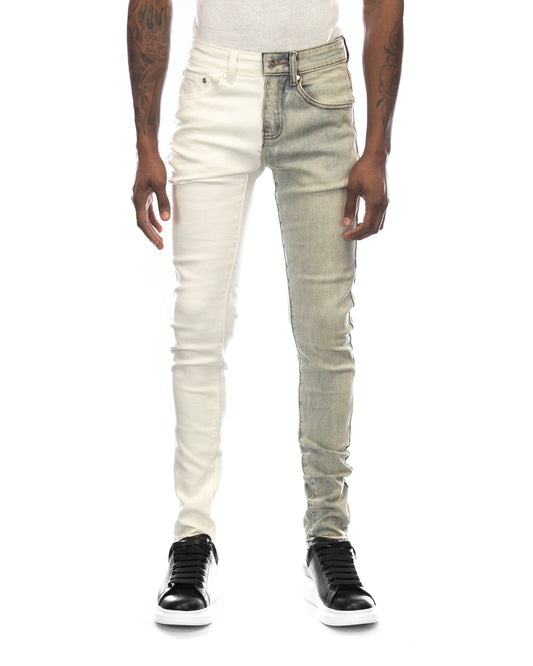 Trinity Kays Kulture Pula Split Two Tone Skinny Jeans - White/Blue