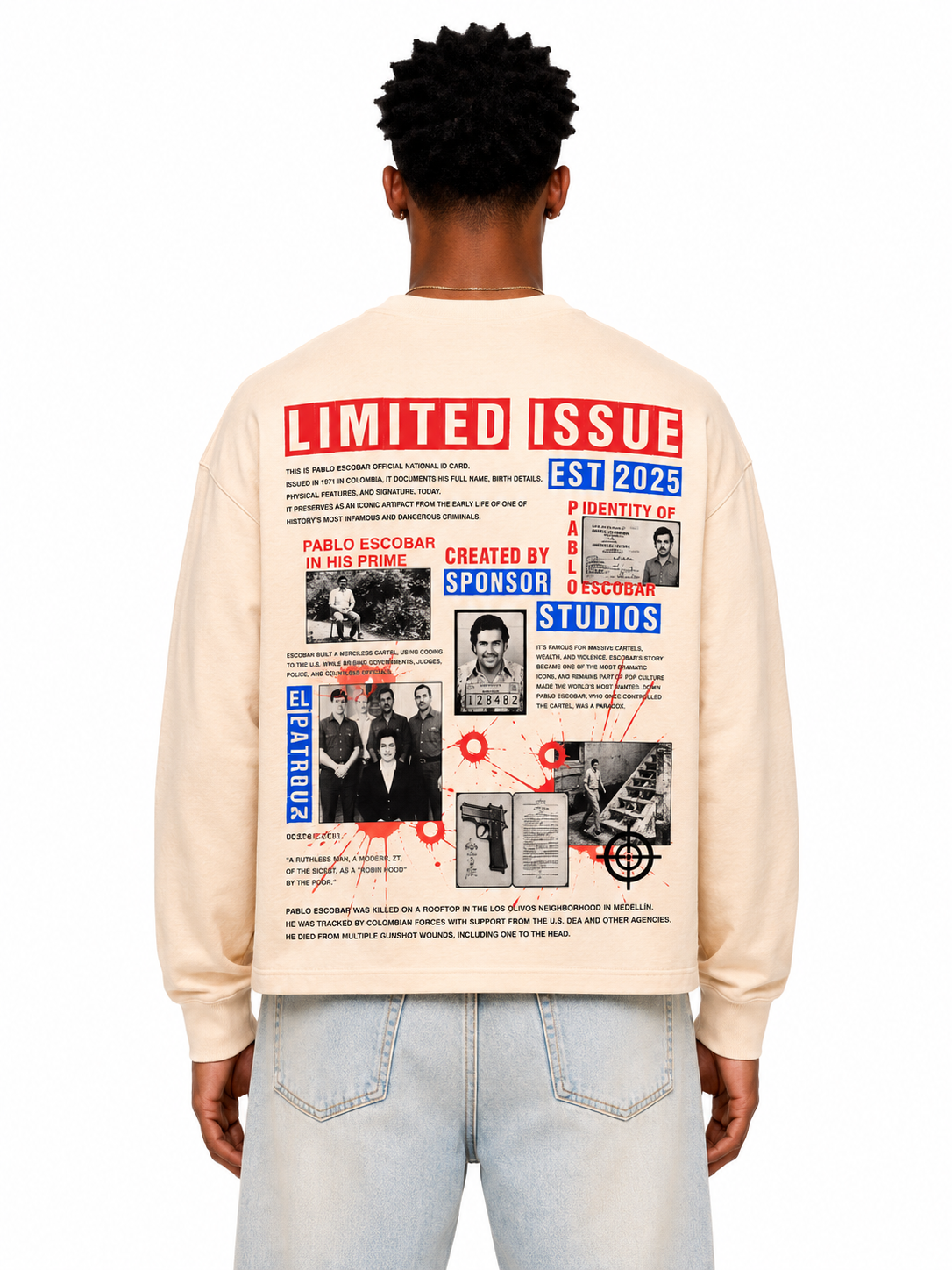 Sponsor Pablo El Patron Long Sleeve T Shirt in Cream