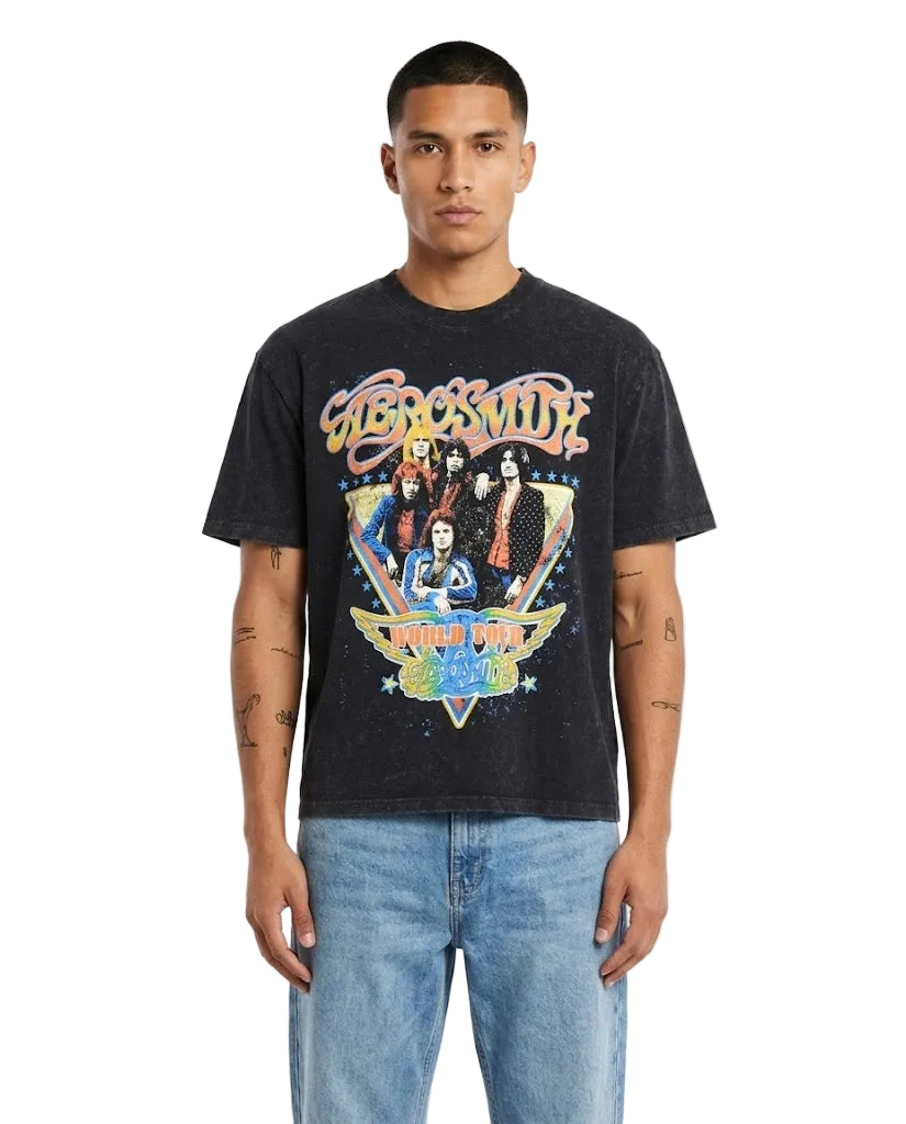 Aerosmith World Tour Acid Washed Heavyweight T Shirt