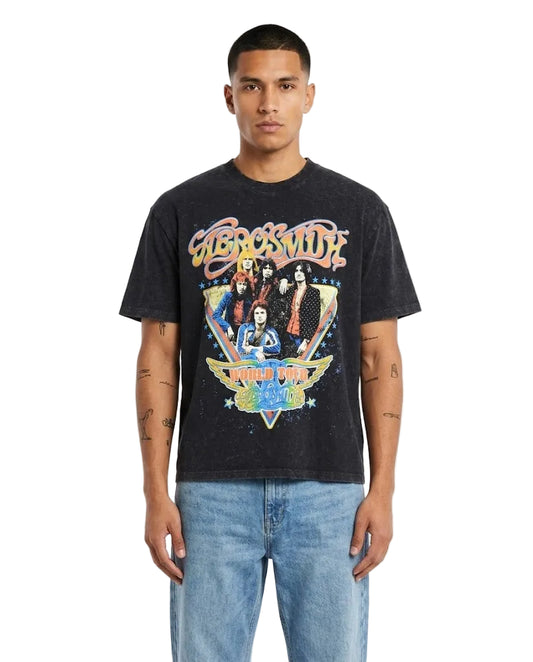 Aerosmith World Tour Acid Washed Heavyweight T Shirt