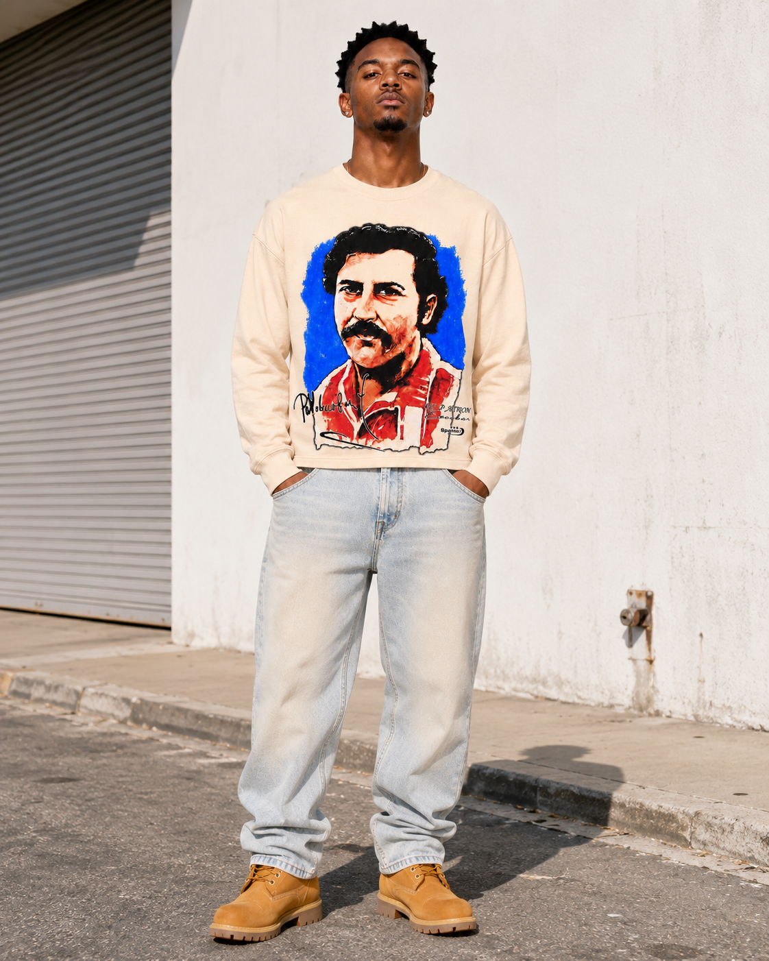 Sponsor Pablo El Patron Long Sleeve T Shirt in Cream