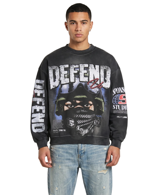 Sponsor Men's Defend Us Crewneck Sweatshirt-Faded Black