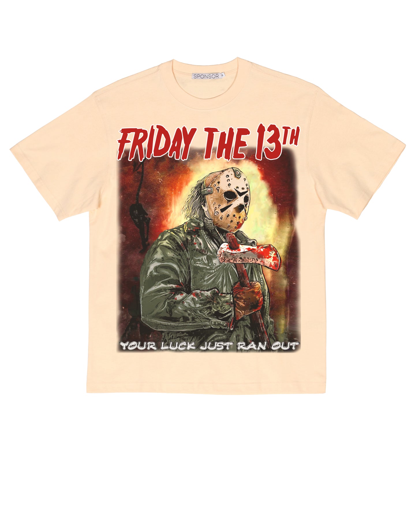 Sponsor Friday The 13th Your Luck T Shirt in Cream