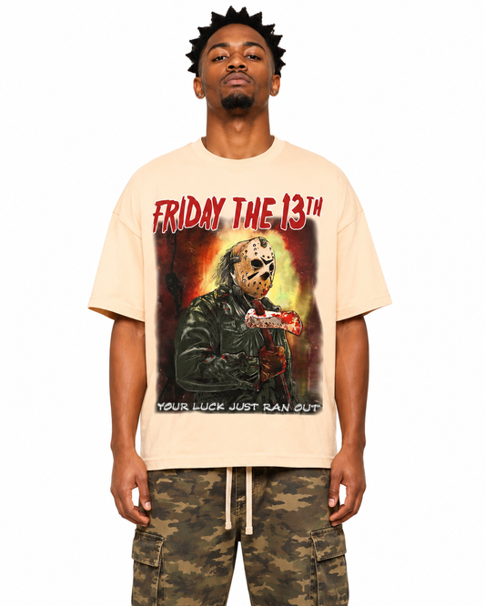 Sponsor Friday The 13th Your Luck T Shirt in Cream