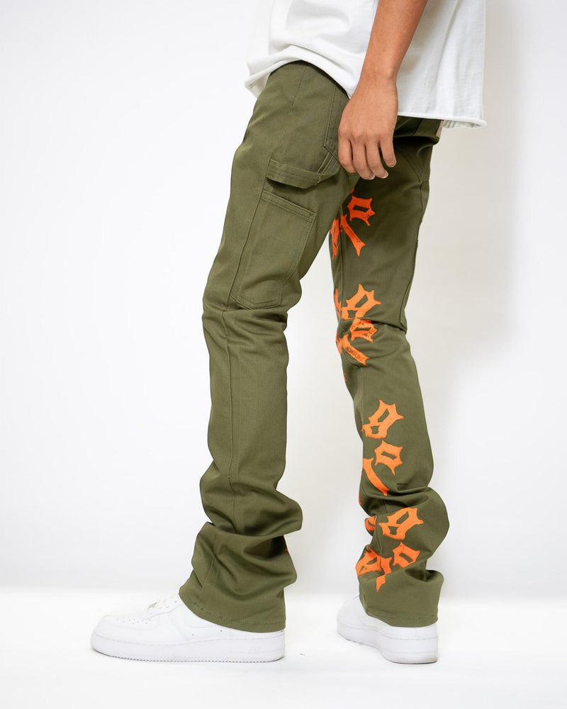 Golden Denim The Stacked  Carpenter Ricci Jeans, Olive/Orange