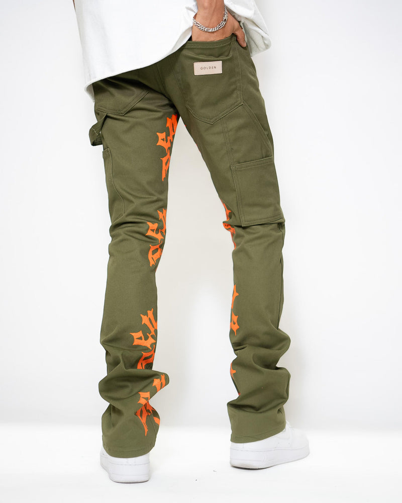 Golden Denim The Stacked  Carpenter Ricci Jeans, Olive/Orange