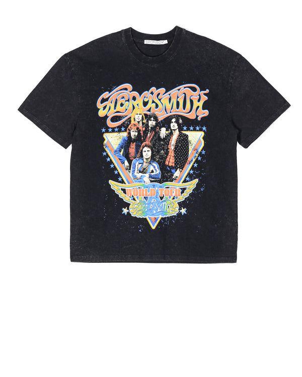 Aerosmith World Tour Acid Washed Heavyweight T Shirt