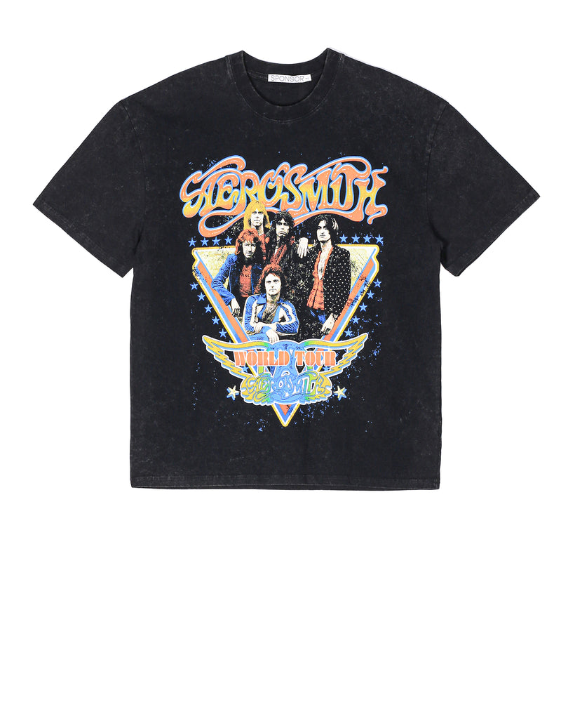 Aerosmith World Tour Acid Washed Heavyweight T Shirt