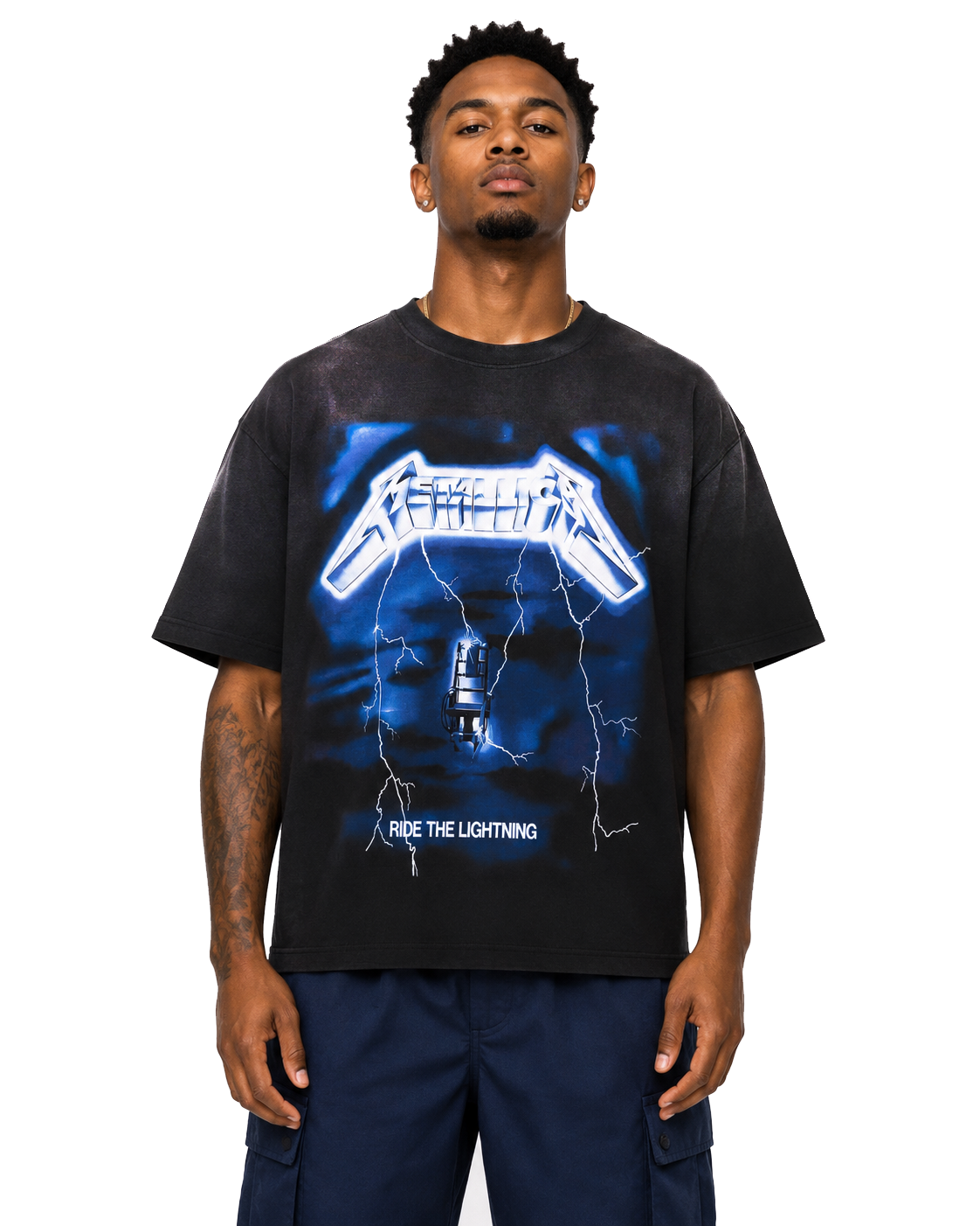 Sponsor Metallica Ride The Lightning Sun Faded T Shirt in Black