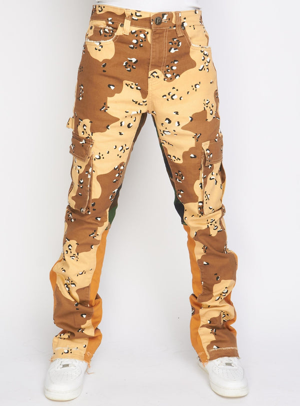 Politics Flared Camo Cargo Jeans in Desert Camo