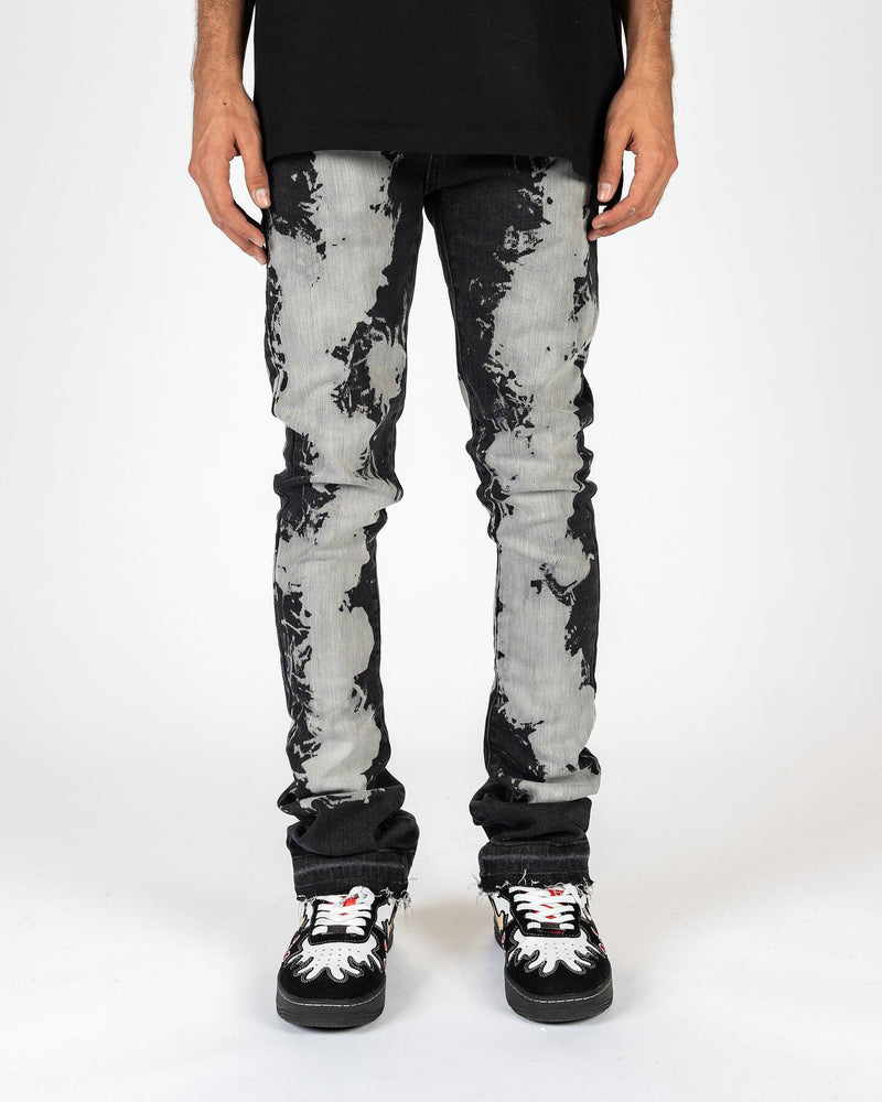 Pheelings Scarred by Flare Stack Denim Jeans, Black/Grey