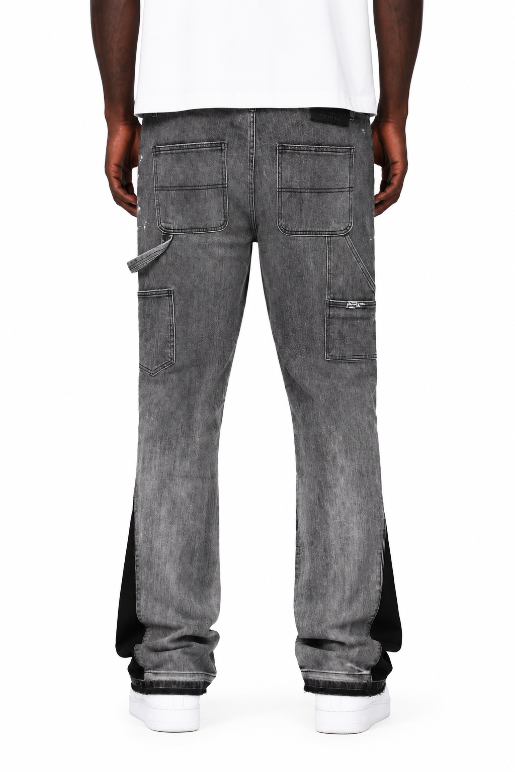 Trinity Kays Kulture Men's Praia Carpenter Stacked Flare Jeans In Grey and Black