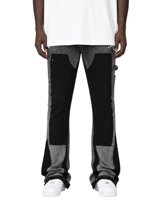 Trinity Kays Kulture Praia Men's Flare Stacked Jeans In Grey and Black