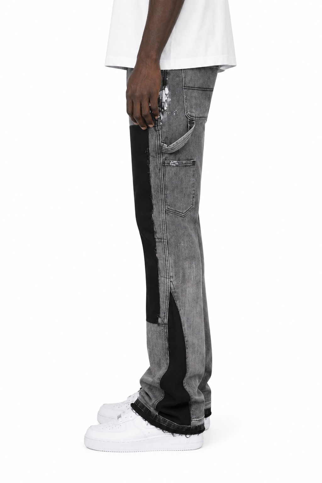 Trinity Kays Kulture Men's Praia Carpenter Stacked Flare Jeans In Grey and Black