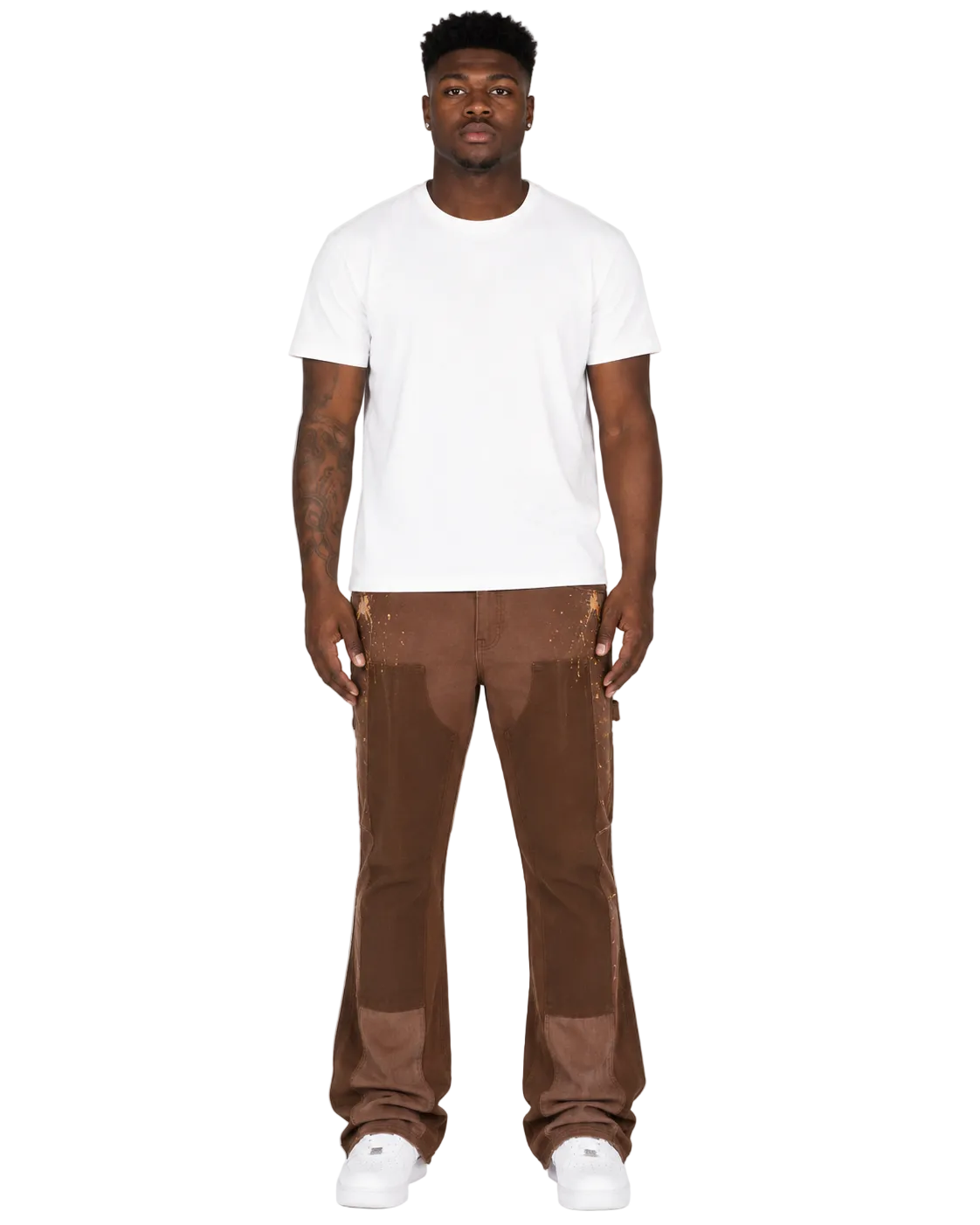 Trinity Kays Kulture Men's Praia Carpenter Stacked Flare Jeans In Brown