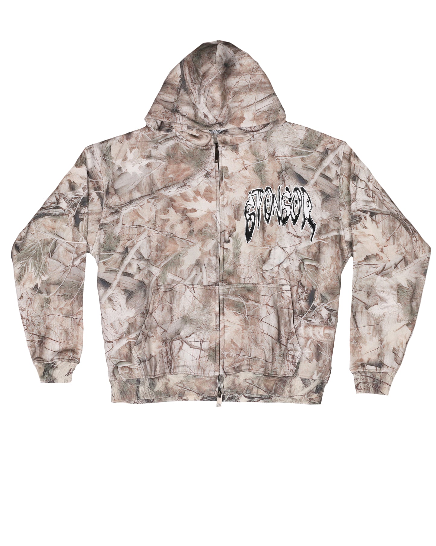 Sponsor Super Power Logo Zip Up Hoodie in Grey Tree Camo
