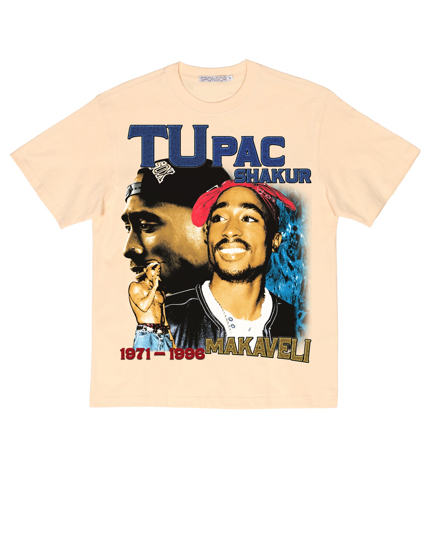 Sponsor Tupac Makaveli T Shirt in Cream