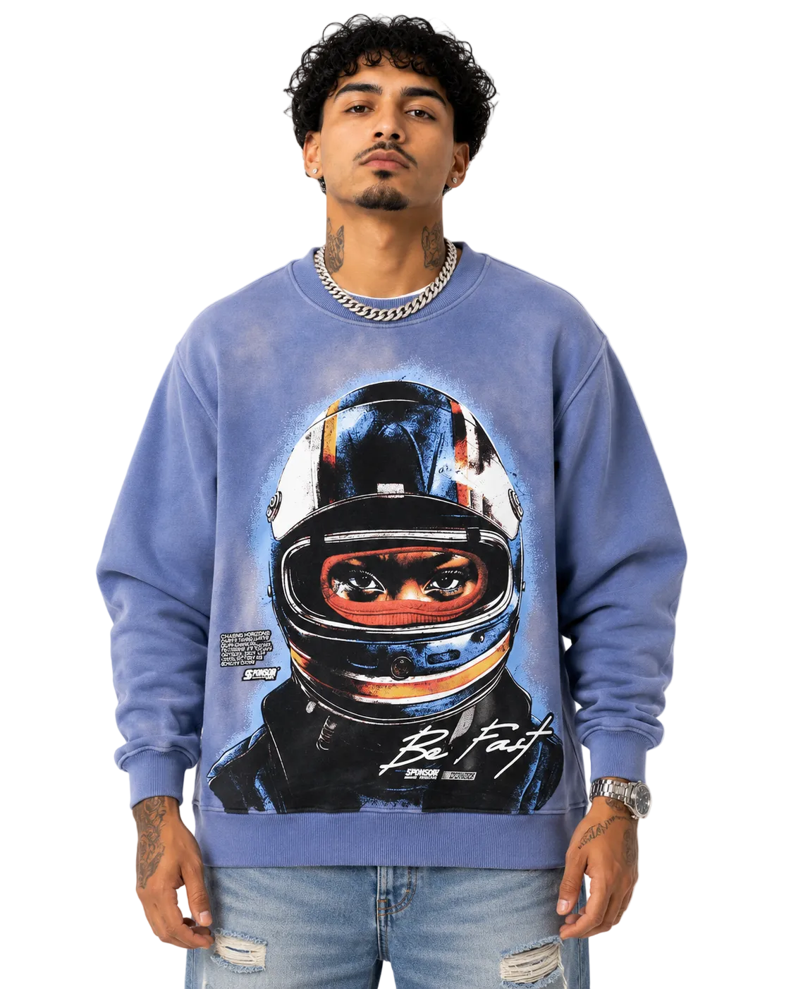 Sponsor Men's Be Fast Crewneck Sweatshirt-Faded Blue