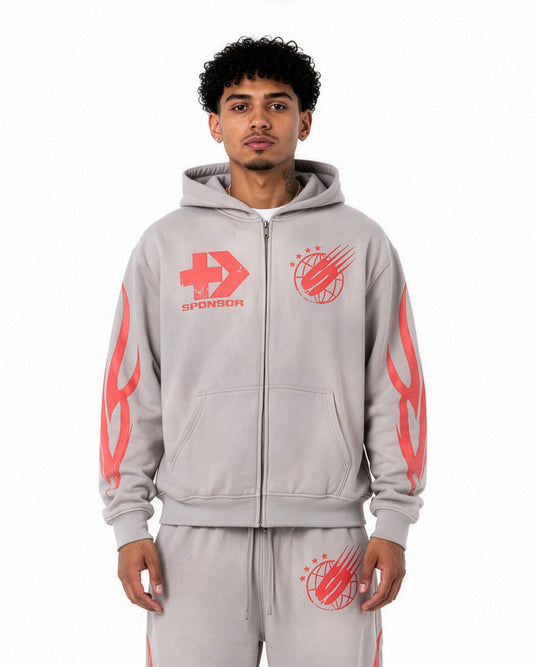 Sponsor Men's World's Greatest Zip Up Hoodie-Grey/Red