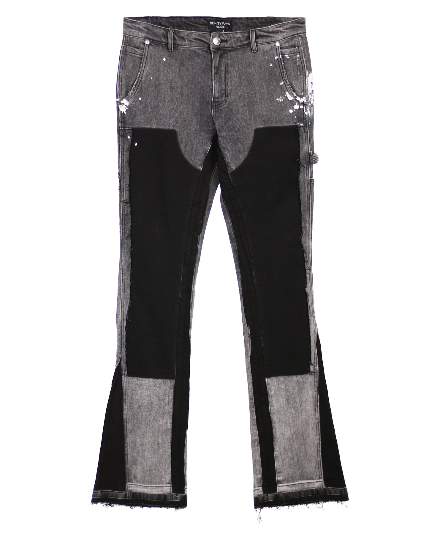 Trinity Kays Kulture Men's Praia Carpenter Stacked Flare Jeans In Grey and Black