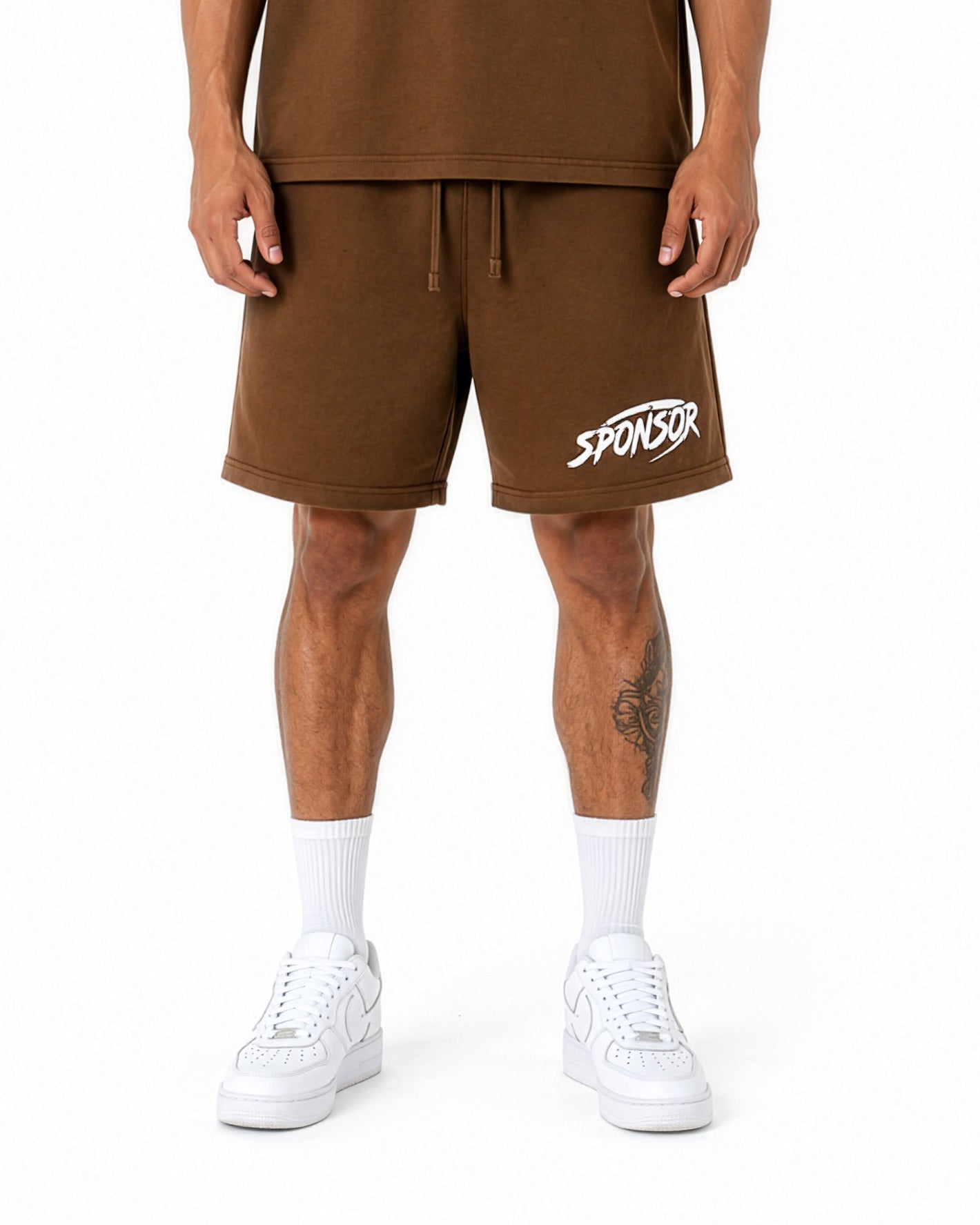 Sponsor Men's Logo Heavy Weight Sweat Shorts-Brown