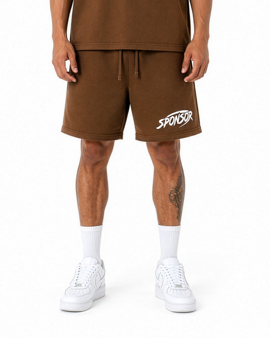 Sponsor Men's Logo Heavy Weight Sweat Shorts-Brown