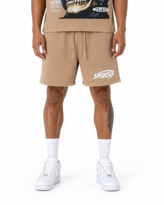 Sponsor Men's Logo Heavy Weight Sweat Shorts-Khaki