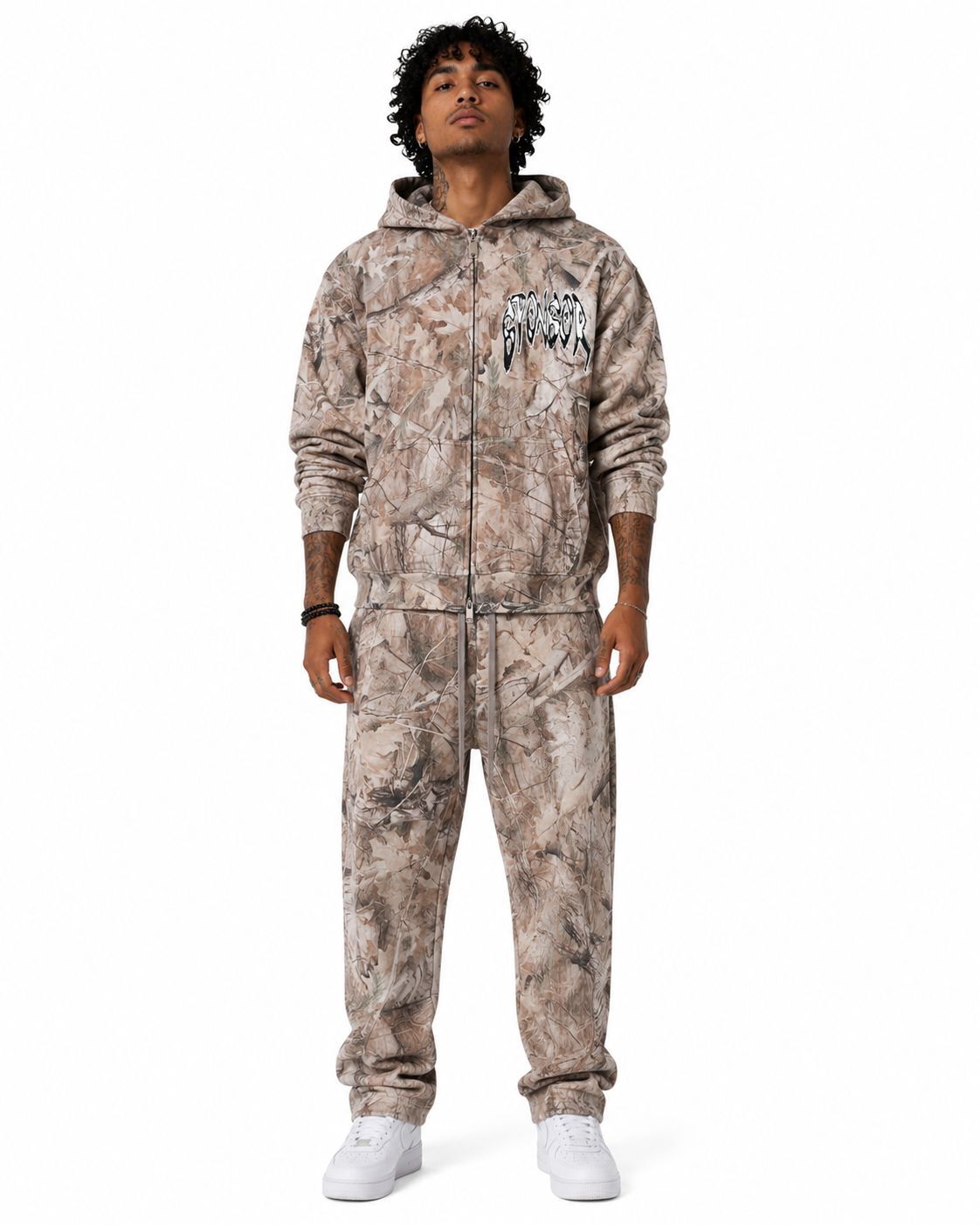 Sponsor Super Power Logo Zip Up Hoodie in Grey Tree Camo