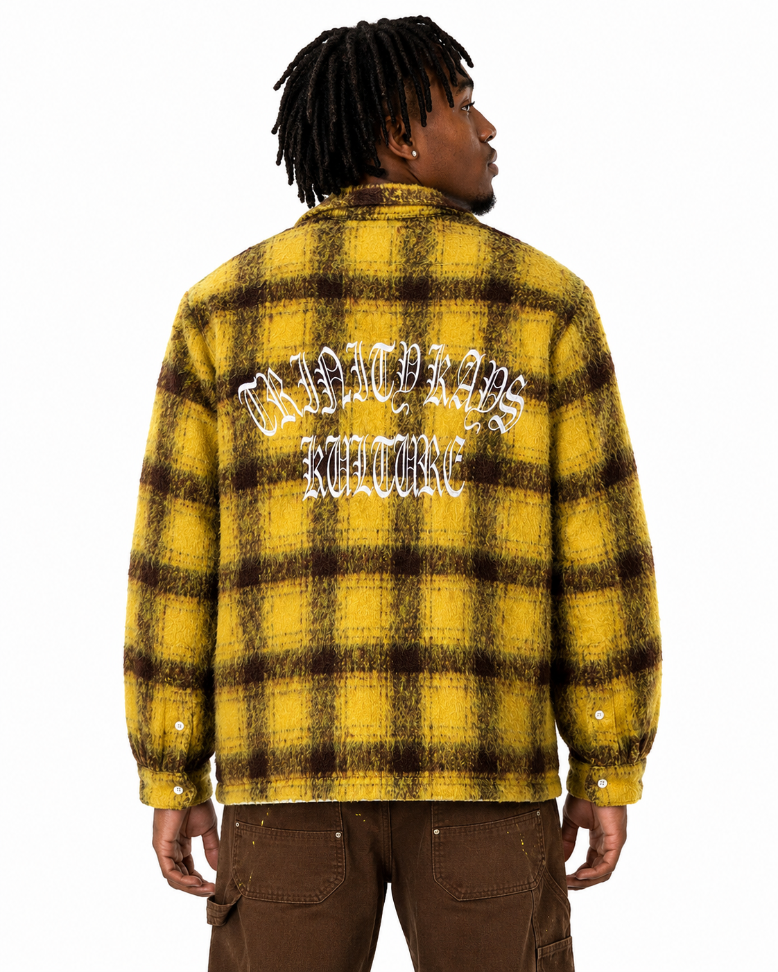 Trinity Kays Kulture Zimba Mohair Shirt Jacket, Yellow/Brown Plaid