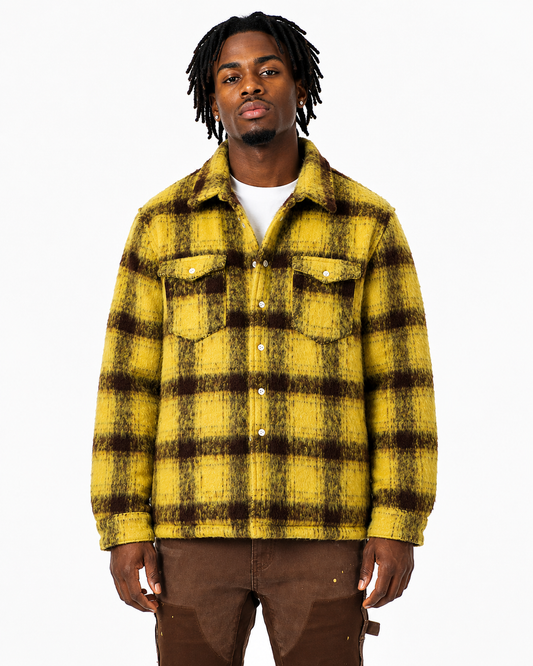Trinity Kays Kulture Zimba Mohair Shirt Jacket, Yellow/Brown Plaid