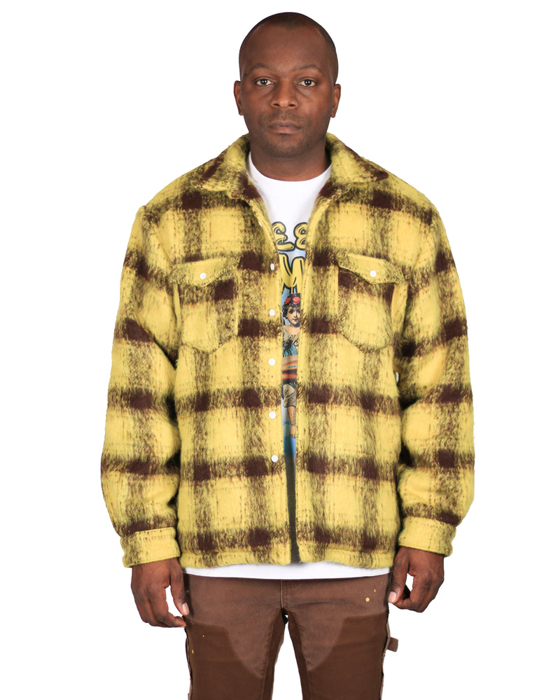 Trinity Kays Kulture Zimba Mohair Shirt Jacket, Yellow/Brown Plaid