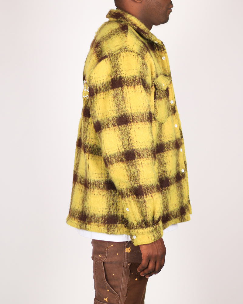 Trinity Kays Kulture Zimba Mohair Shirt Jacket, Yellow/Brown Plaid