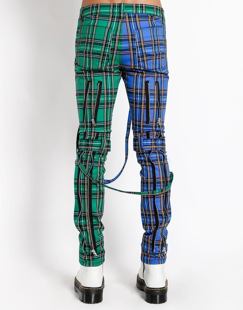 Tripp NYC Men's Split Leg Plaid Bondage Pants - Green/Blue