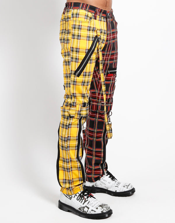 Tripp NYC Men's Split Leg Plaid Bondage Pants - Yellow/Black 32
