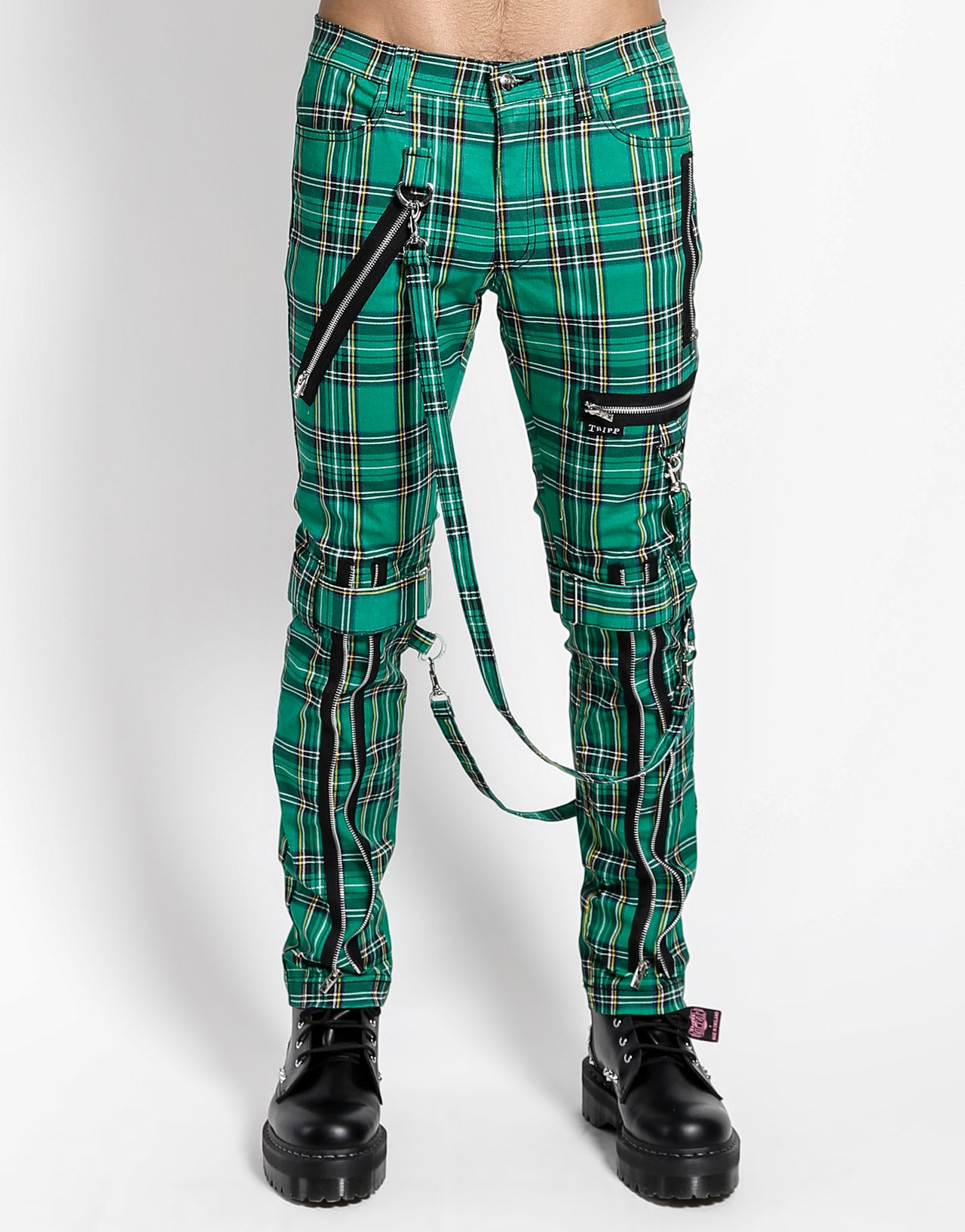 Tripp NYC Men's Plaid Bondage Pants - Green