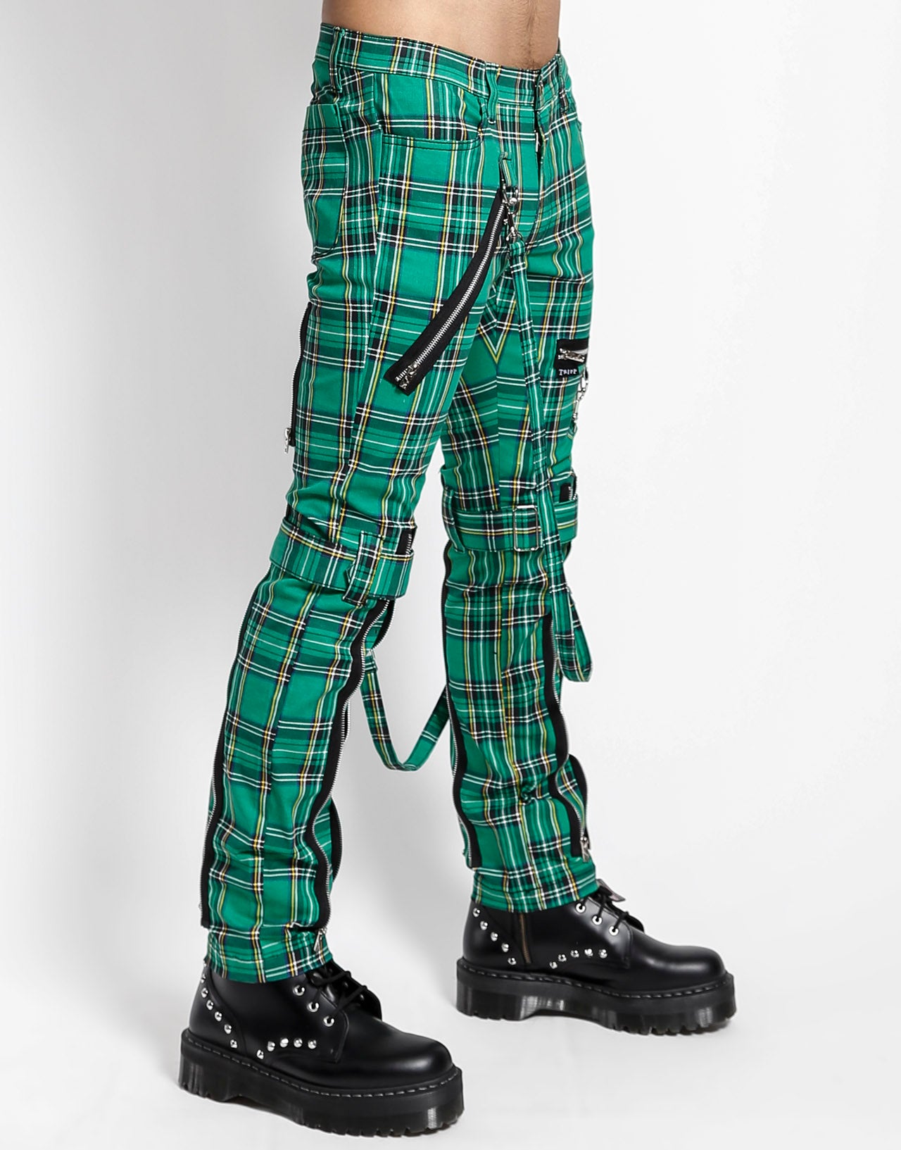 Tripp NYC Men's Plaid Bondage Pants - Green