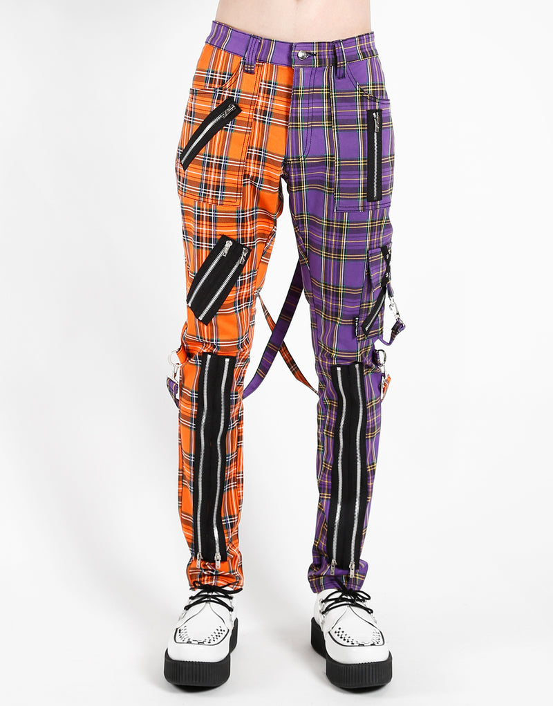 Tripp NYC Men's Madness Plaid Bondage Pants - Orange/Violet