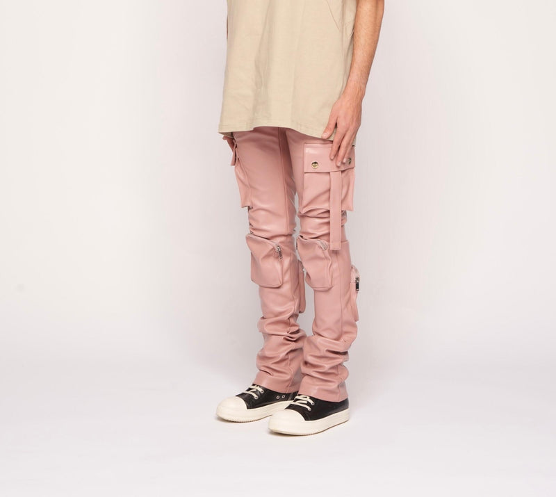 Pheelings Never Look Back Cargo Flare Stack Leather Jeans, Canyon Rose Nude