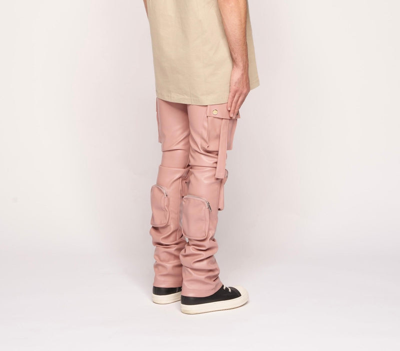 Pheelings Never Look Back Cargo Flare Stack Leather Jeans, Canyon Rose Nude