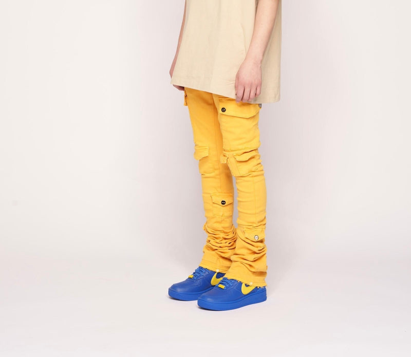 Pheelings My Pleasure Cargo Flare Stack Jeans, Yellow