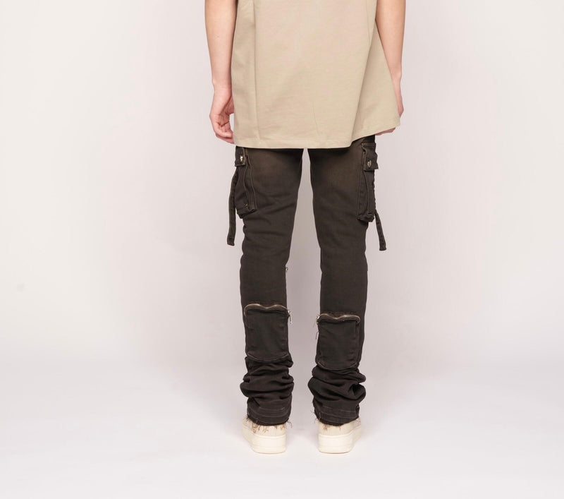 Pheelings Never Look Back Cargo Flare Stack Jeans, Vintage Black Mocha